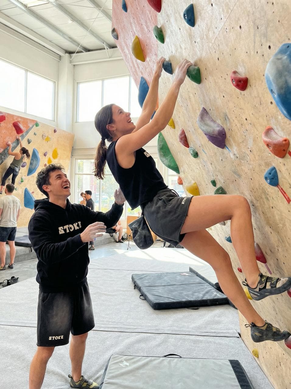 STOKE lookbook - Climbing gym with spotter