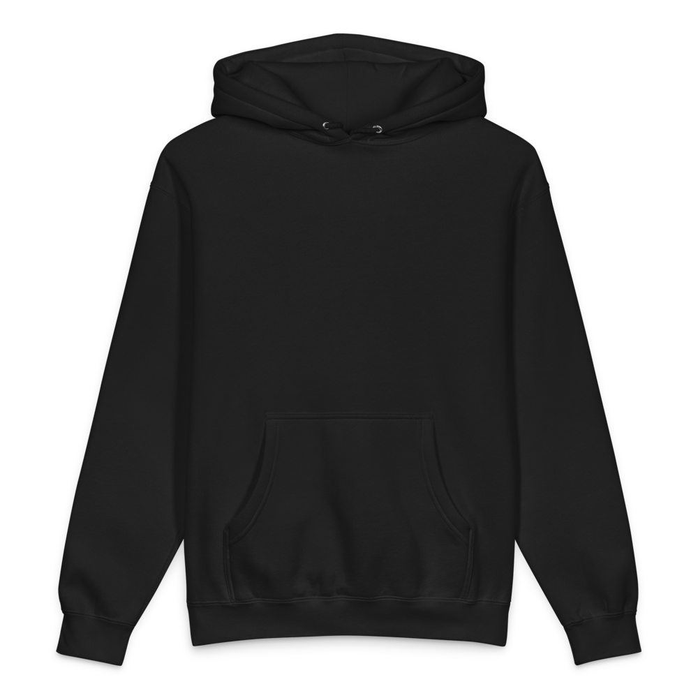 STOKE heavyweight hoodie in Black front view for back-print style