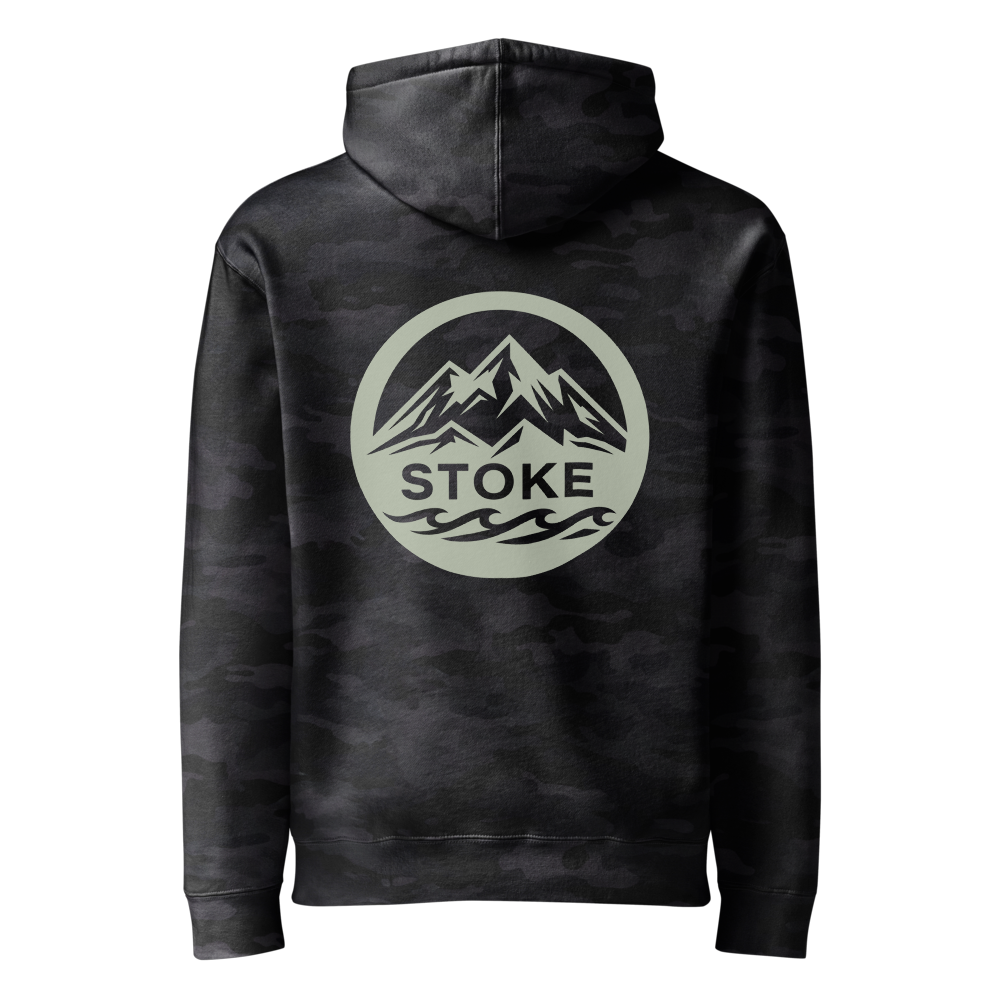 STOKE heavyweight hoodie in Black Camo with back print