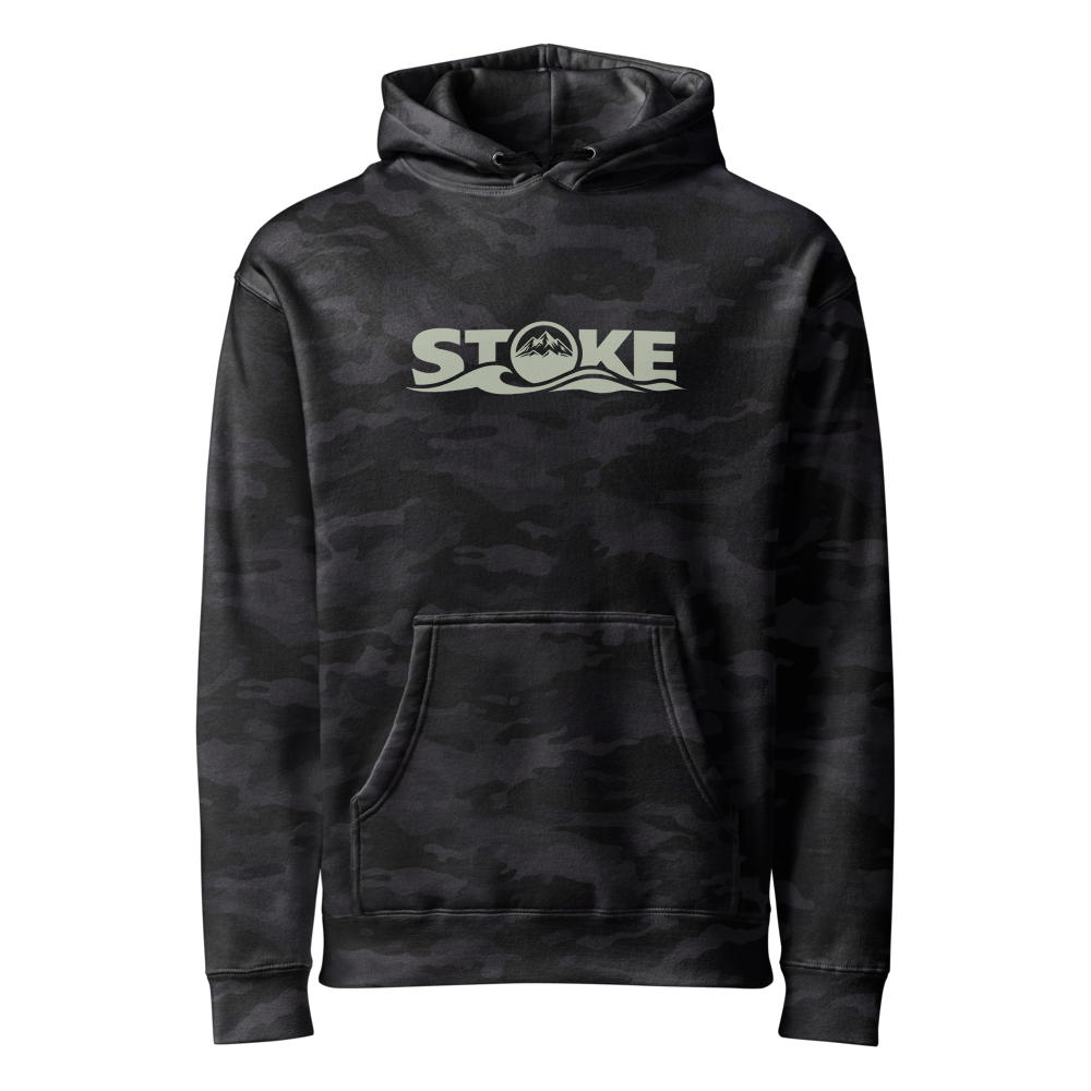 STOKE heavyweight hoodie in Black Camo with front print