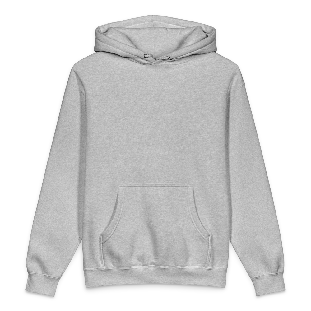 STOKE heavyweight hoodie in Grey Heather front view for back-print style