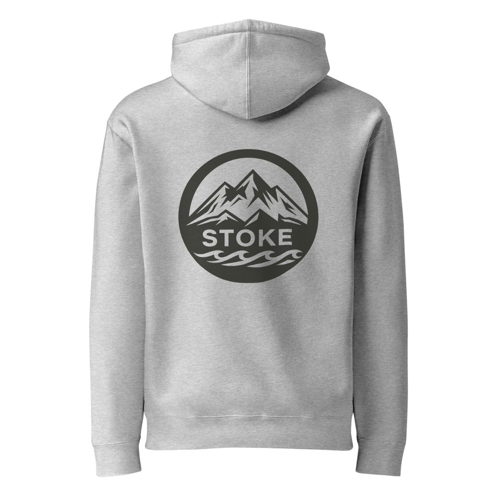 STOKE heavyweight hoodie in Grey Heather with back print
