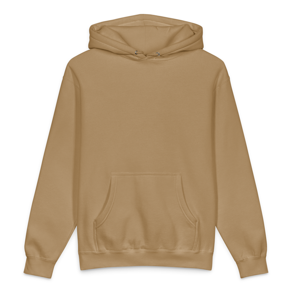 STOKE heavyweight hoodie in Sandstone front view for back-print style