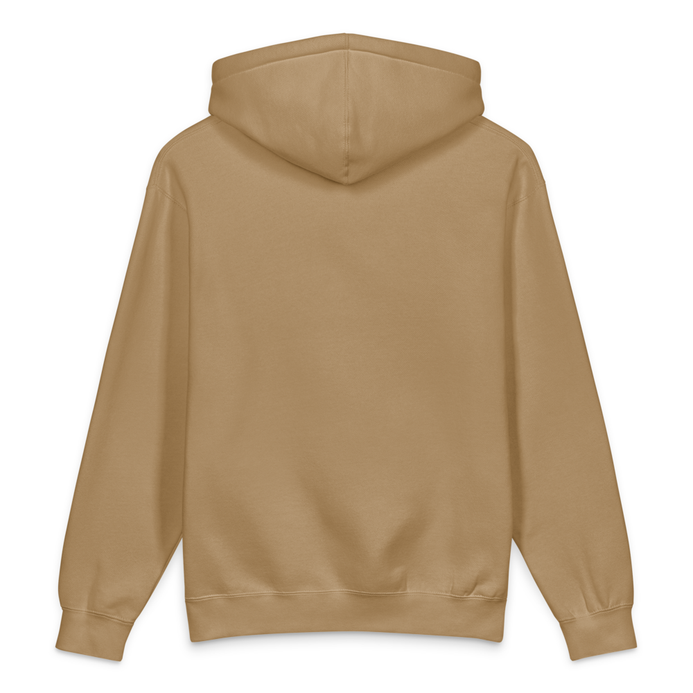 STOKE heavyweight hoodie in Sandstone back view for front-print style