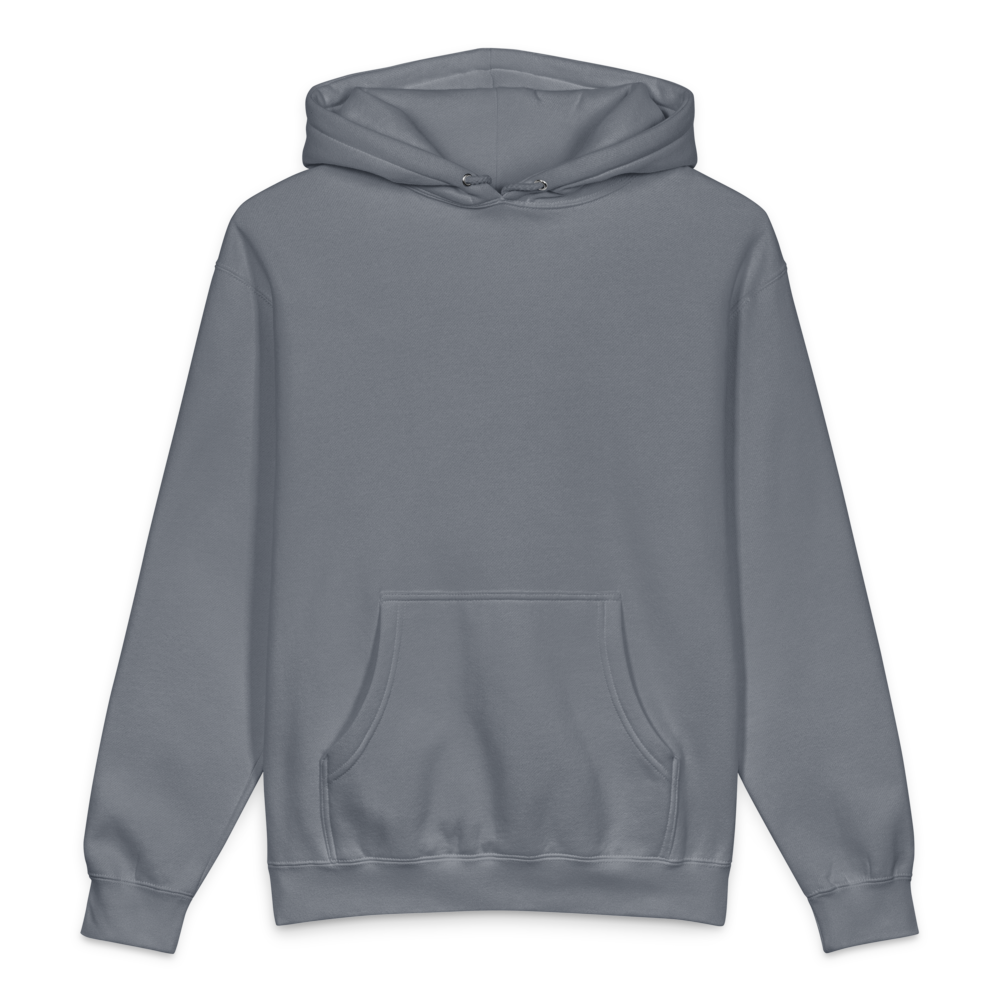 STOKE heavyweight hoodie in Storm Blue front view for back-print style