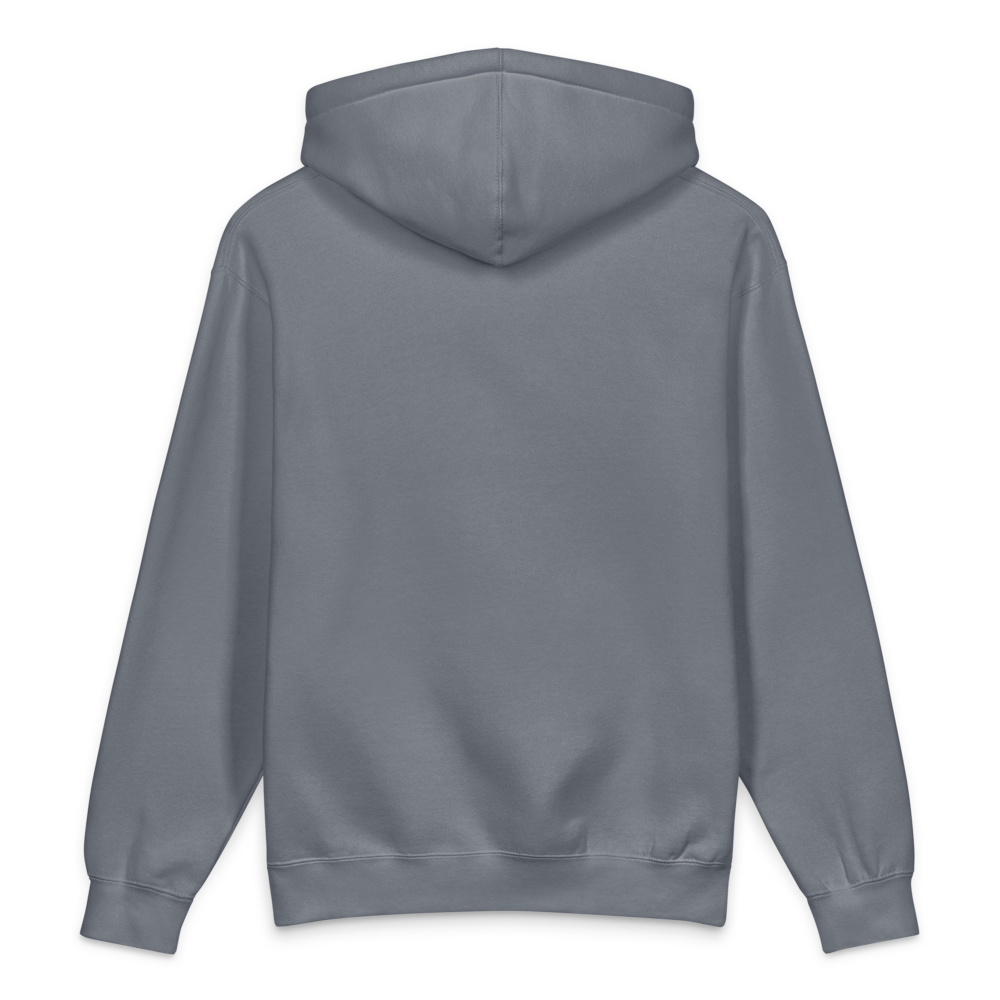 STOKE heavyweight hoodie in Storm Blue back view for front-print style
