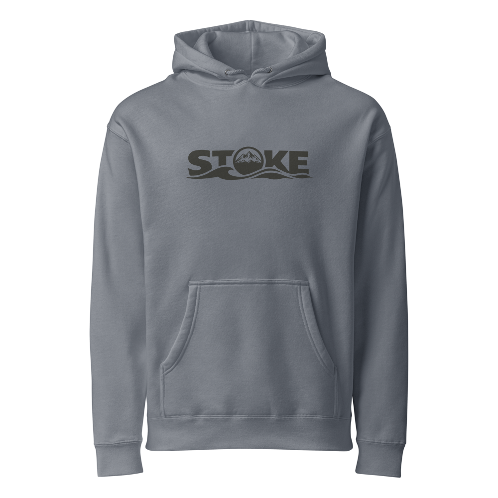 STOKE heavyweight hoodie in Storm Blue with front print
