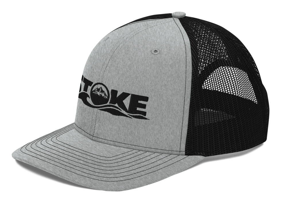 STOKE trucker cap in Heather Grey and Black from the left front