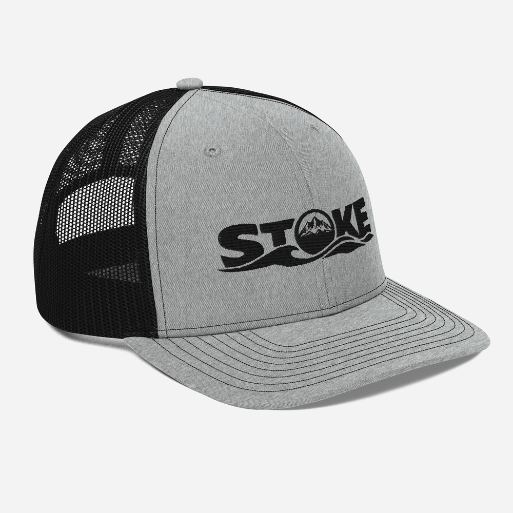 STOKE trucker cap in Heather Grey and Black from the right front