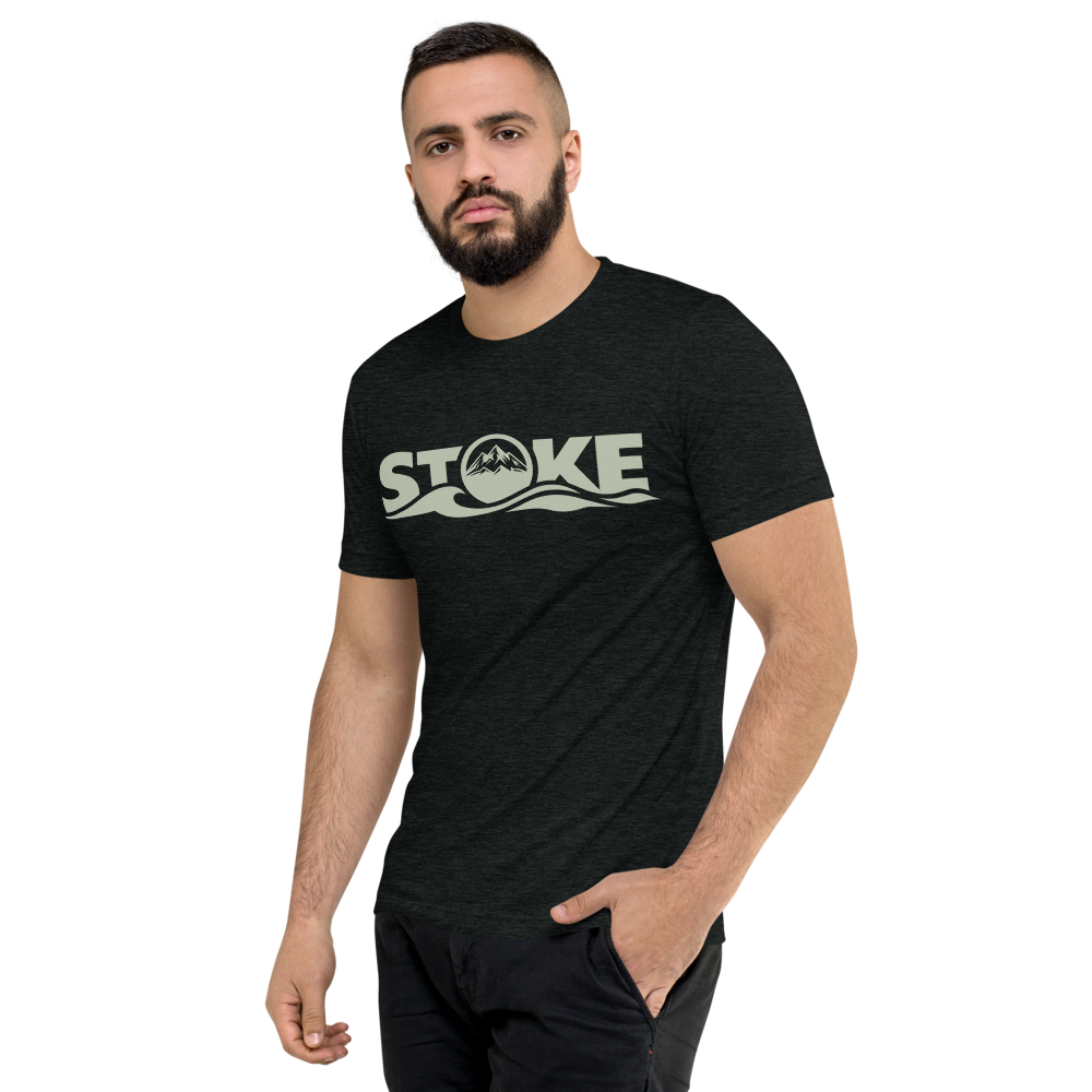 STOKE Trail Light Tee in Charcoal-Black Triblend left front view
