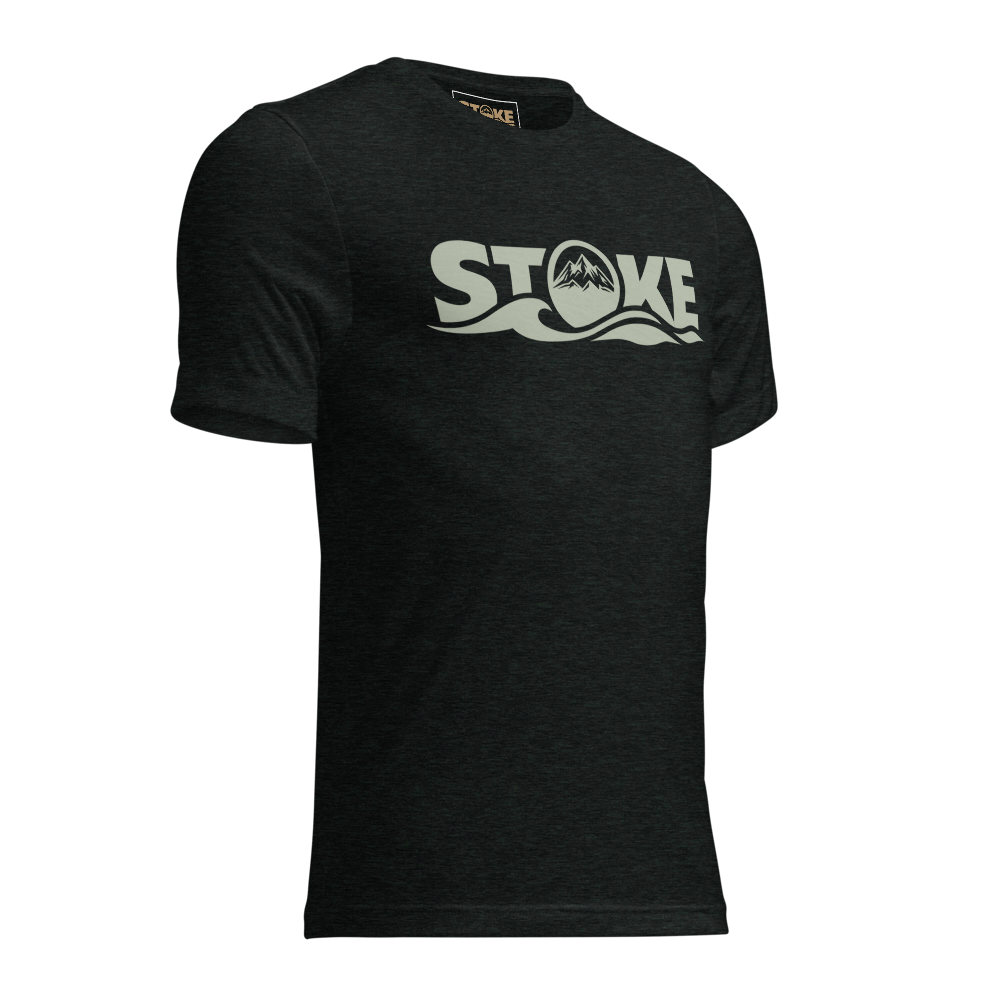 STOKE Trail Light Tee in Charcoal-Black Triblend right front view